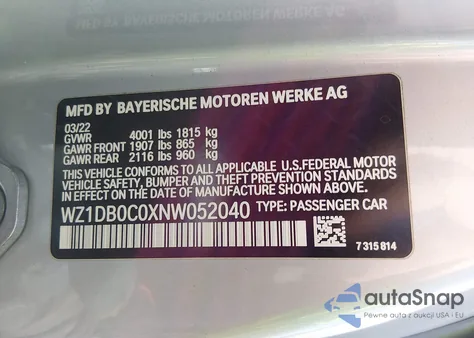 2022 Toyota Gr Supra 3.0 Premium z USA, uszkodzony, nr VIN WZ1DB0C0XNW052040